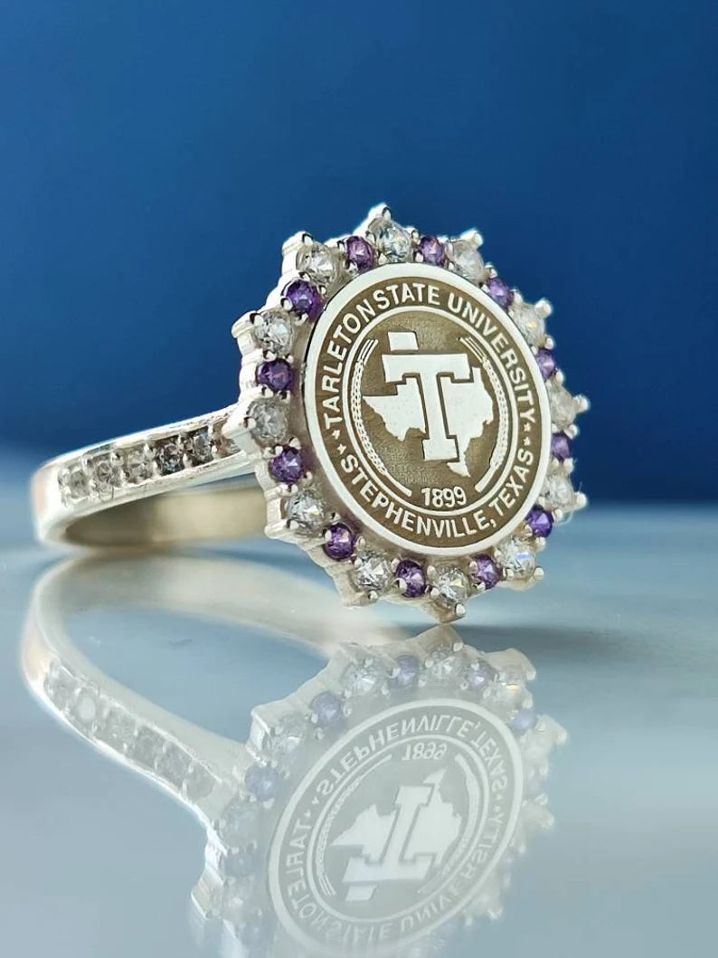 Tarleton Sterling Silver College Graduation Ring – Custom Year Engraving ( Purple )